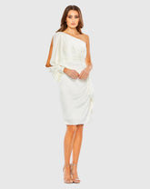 White Satin One Sleeve Cocktail Dress